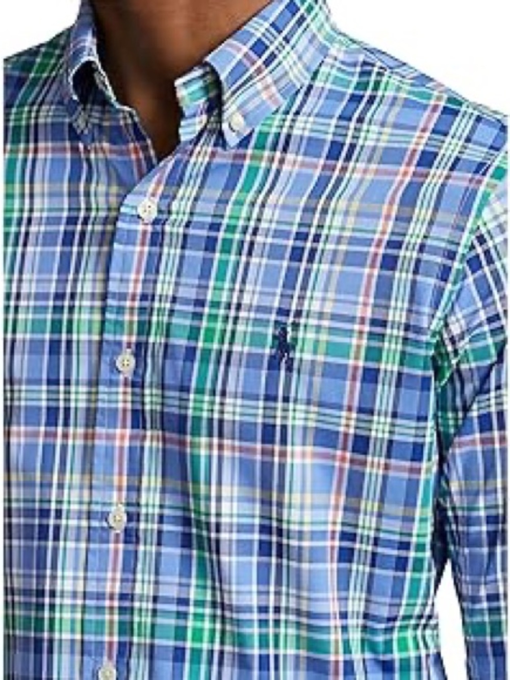 Polo Ralph Lauren Classic Fit Plaid Performance Shirt Blue Green Size L